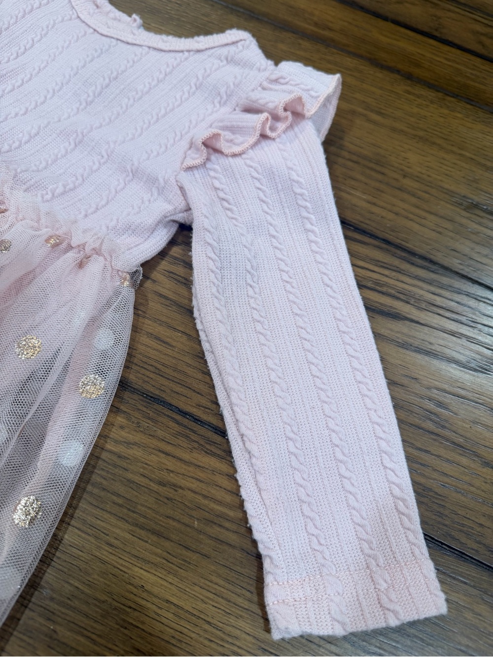 Pink Knit & Tulle Polka Dot Baby Dress 18M - Picture 4 of 7